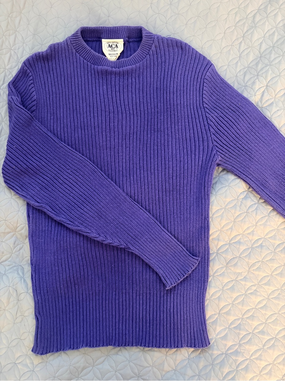 Vintage ACA Poorboy Purple Ribbed Knit Cotton Crewneck Sweater Women’s Size M